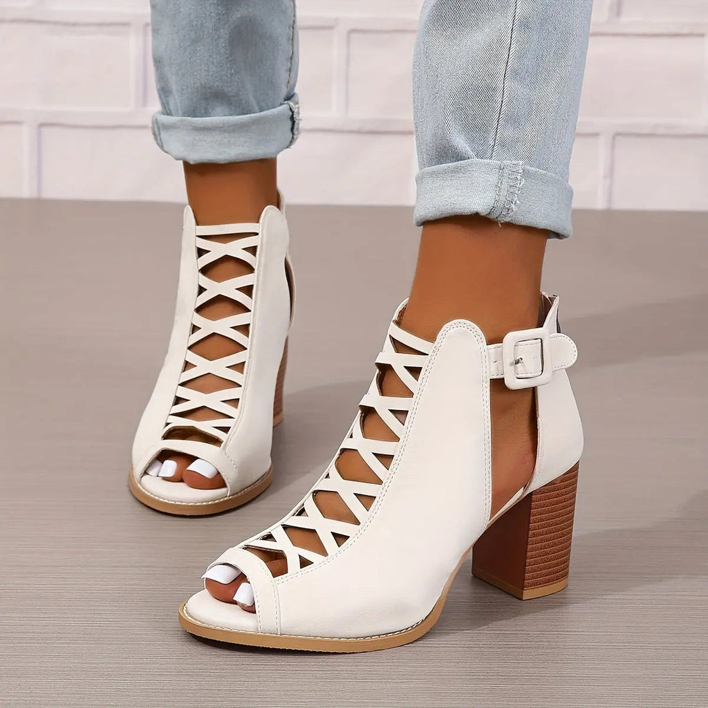 Strappy Block Heel Lace-Up Sandals