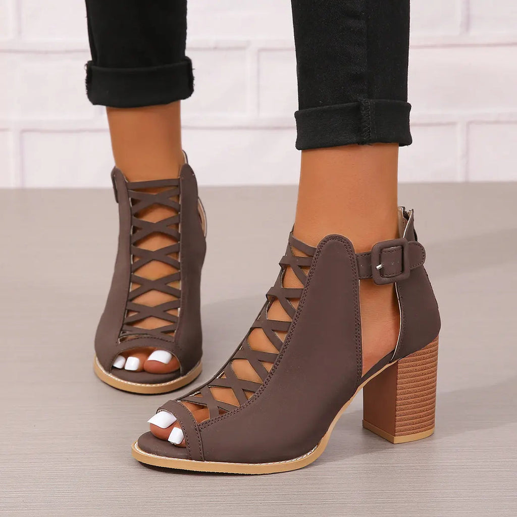 Strappy Block Heel Lace-Up Sandals