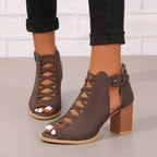 Strappy Block Heel Lace-Up Sandals