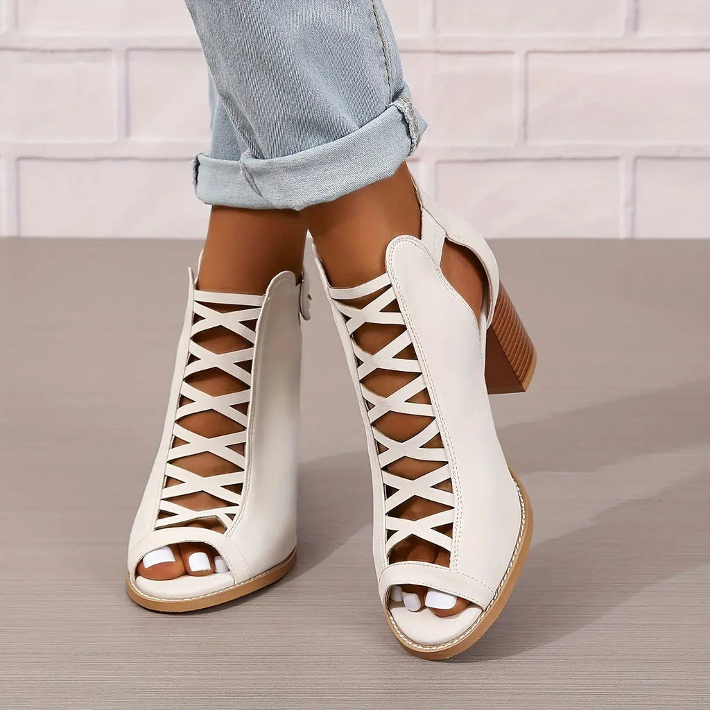 Strappy Block Heel Lace-Up Sandals