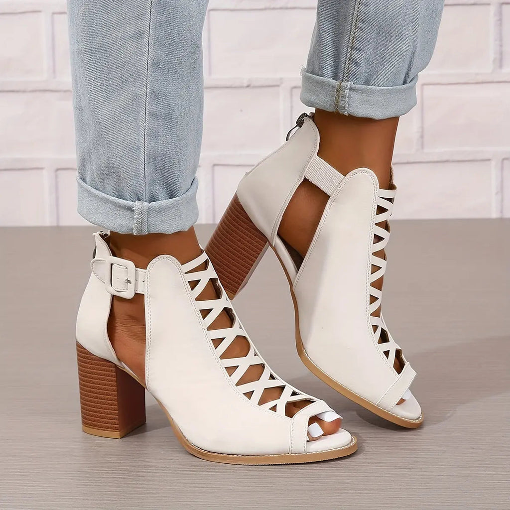 Strappy Block Heel Lace-Up Sandals