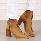 Strappy Block Heel Lace-Up Sandals