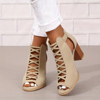 Strappy Block Heel Lace-Up Sandals