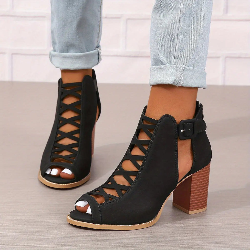 Strappy Block Heel Lace-Up Sandals