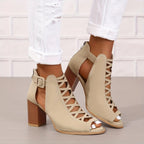 Strappy Block Heel Lace-Up Sandals