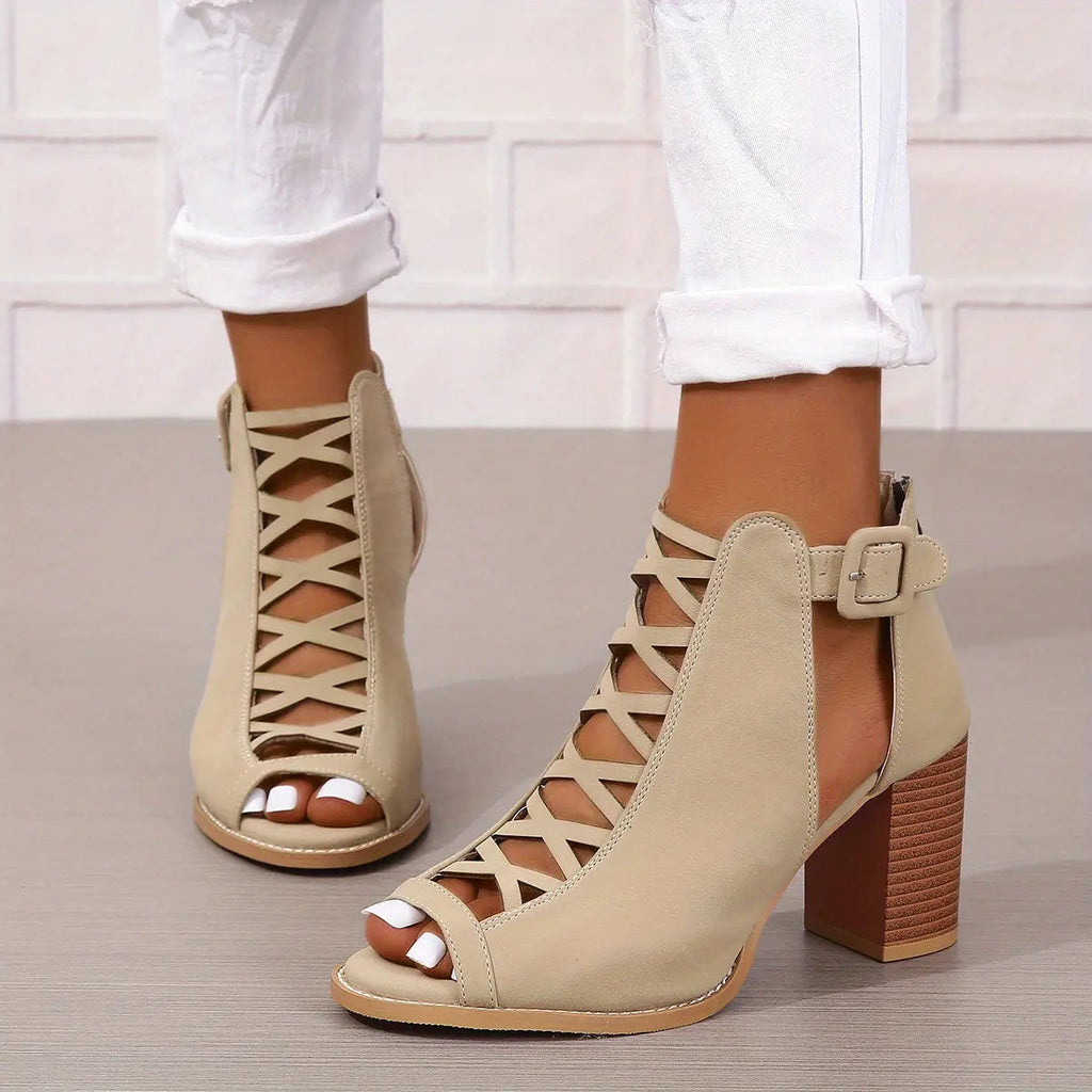 Strappy Block Heel Lace-Up Sandals