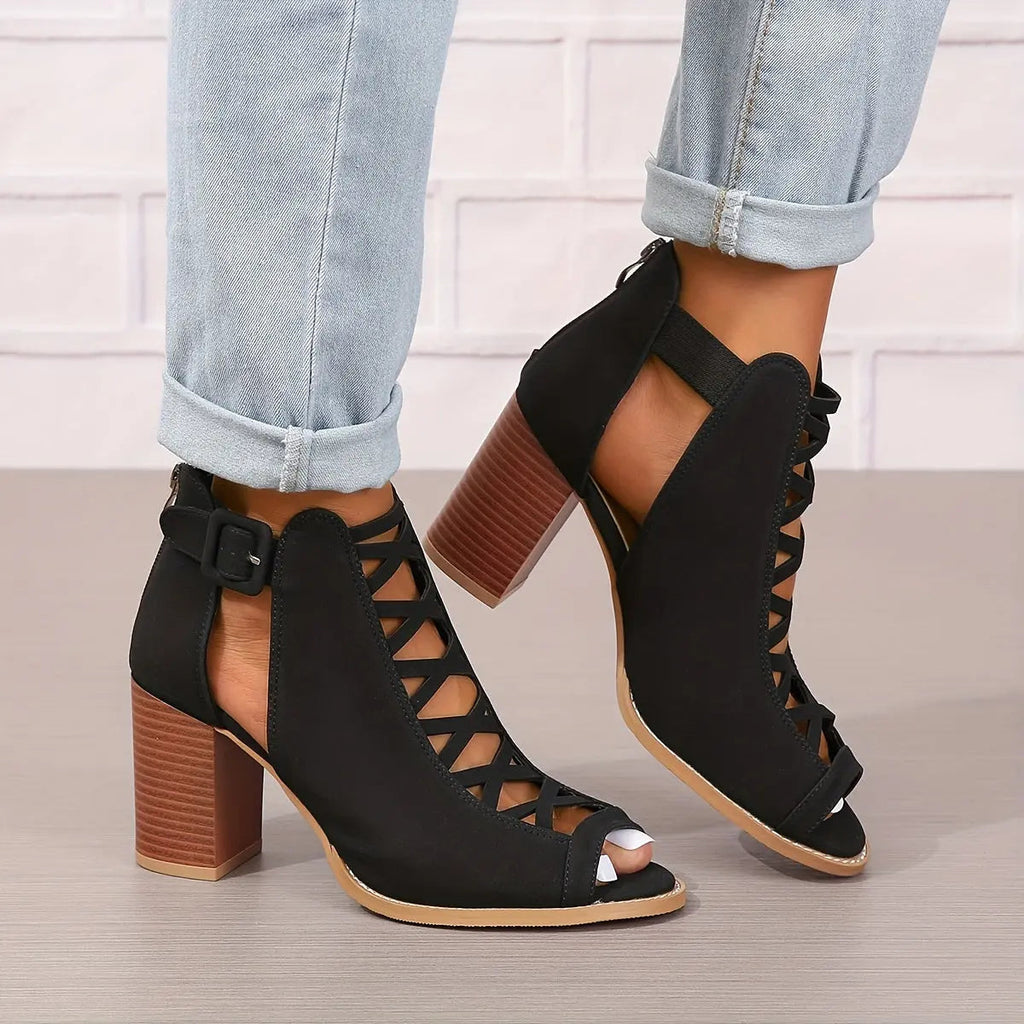Strappy Block Heel Lace-Up Sandals