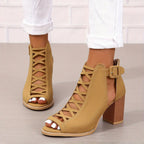 Strappy Block Heel Lace-Up Sandals