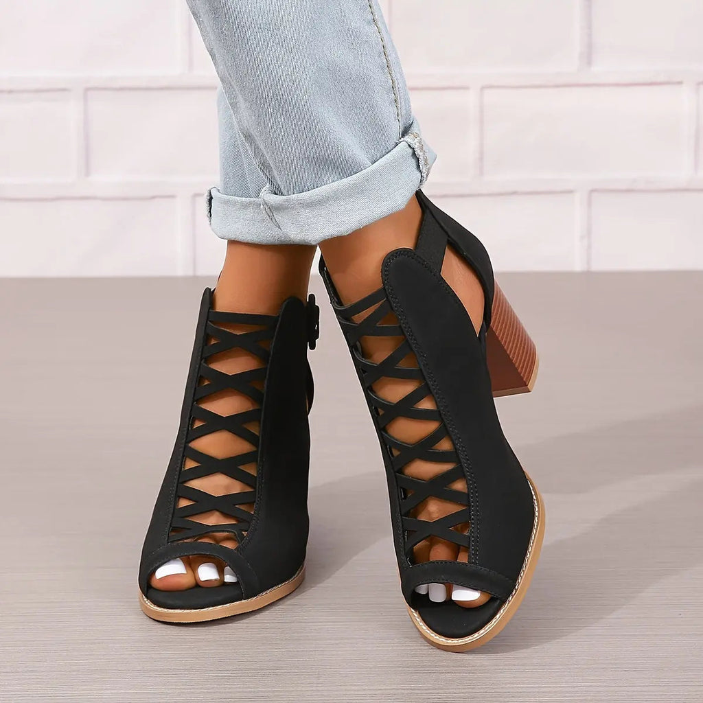Strappy Block Heel Lace-Up Sandals