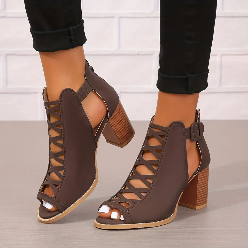Strappy Block Heel Lace-Up Sandals