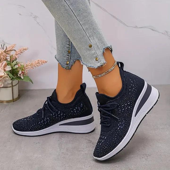 Sparkling Rhinestone Platform Sneakers