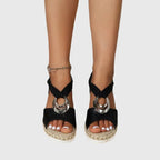 Ring-Embellished Wedge Sandals
