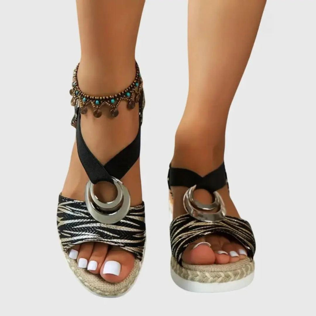 Ring-Embellished Wedge Sandals