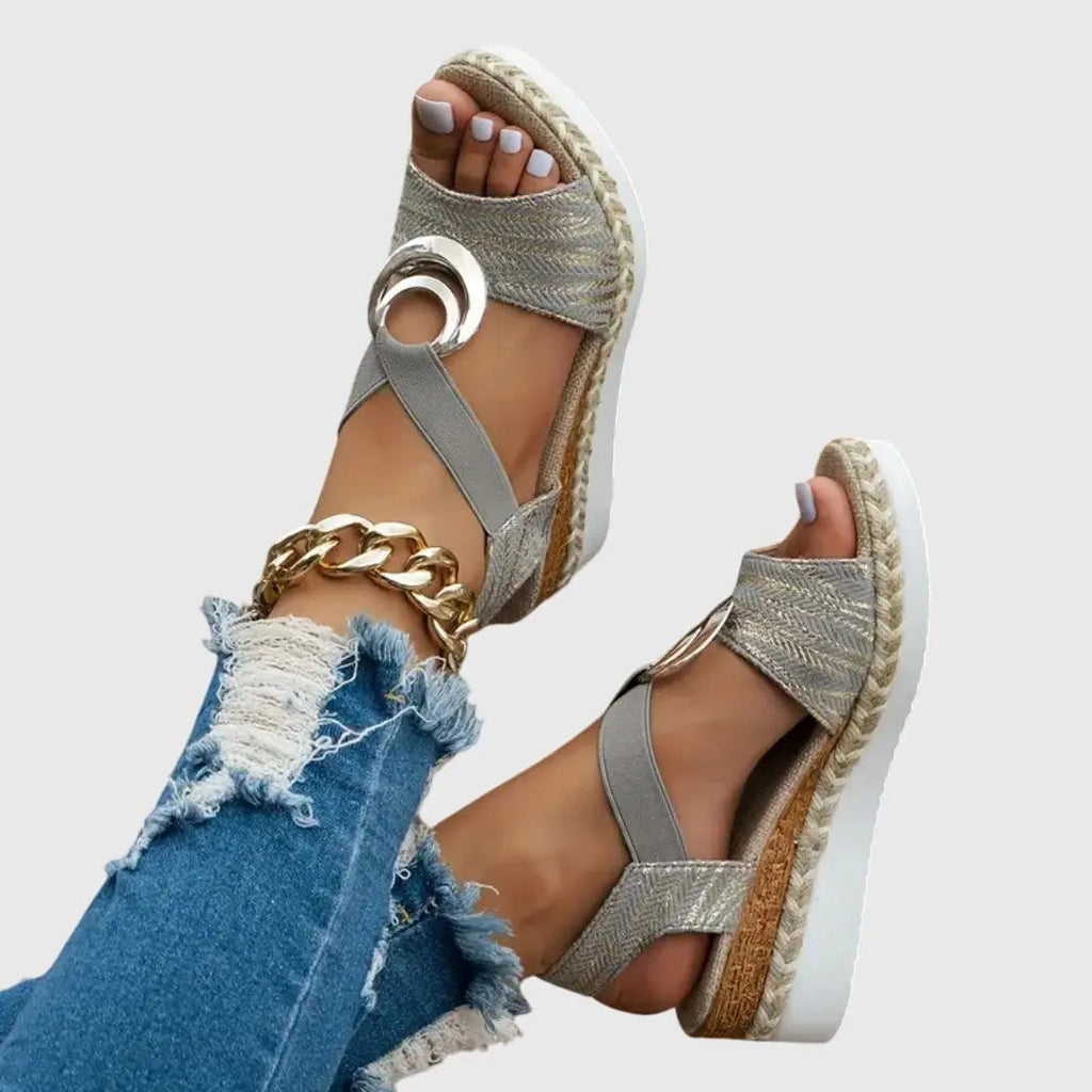 Ring-Embellished Wedge Sandals