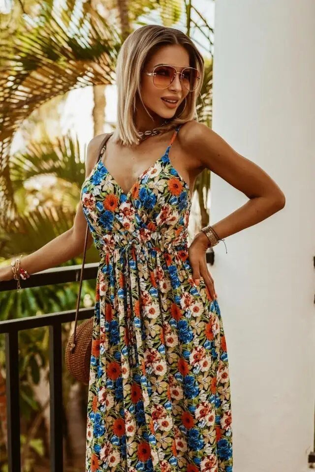 ヤラ ボヘミアンフラワーマキシドレス 夏仕様