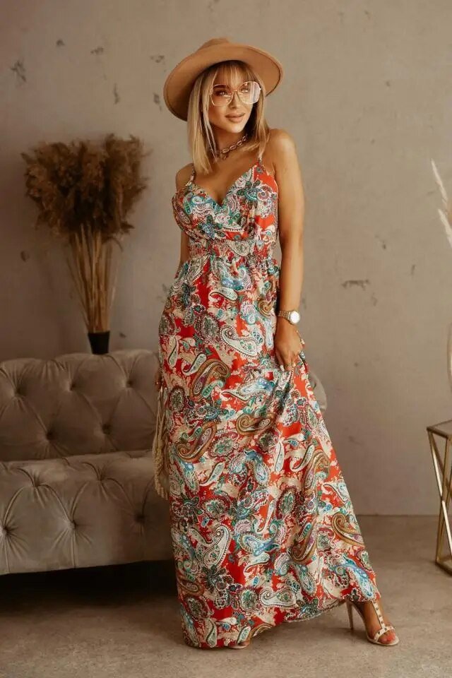 ヤラ ボヘミアンフラワーマキシドレス 夏仕様