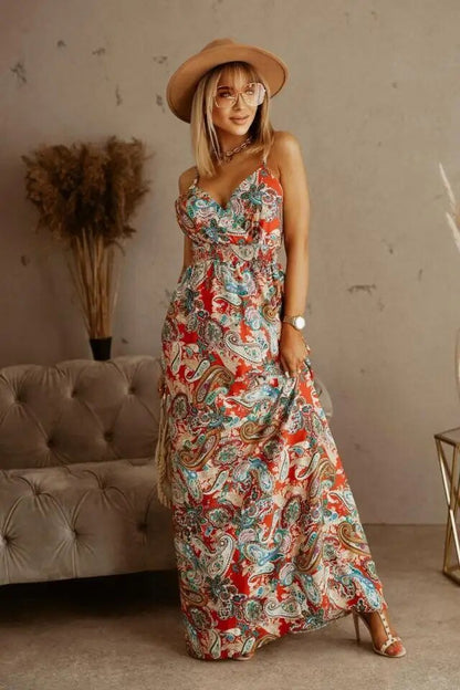 ヤラ ボヘミアンフラワーマキシドレス 夏仕様