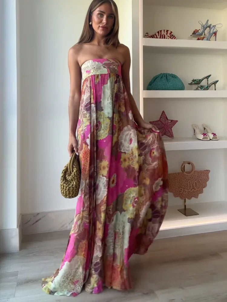 アンナ | フローラルデザインのストラップレスマキシドレス - 女性用ウェディングゲスト向け