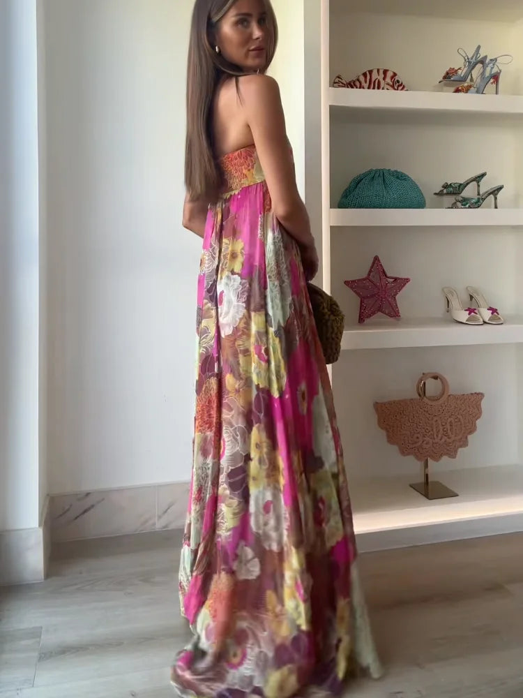 アンナ | フローラルデザインのストラップレスマキシドレス - 女性用ウェディングゲスト向け